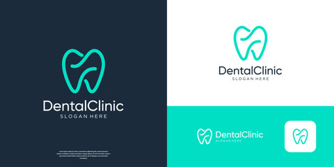 Dental care logo design with line art style.