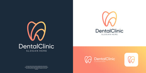Simple dental care logo design line art.