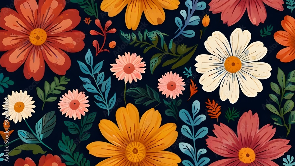Poster decorative seamless pattern with flowers, vector design generative ai