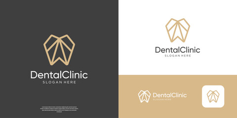 Minimalist dental care logo with line art style logo design.