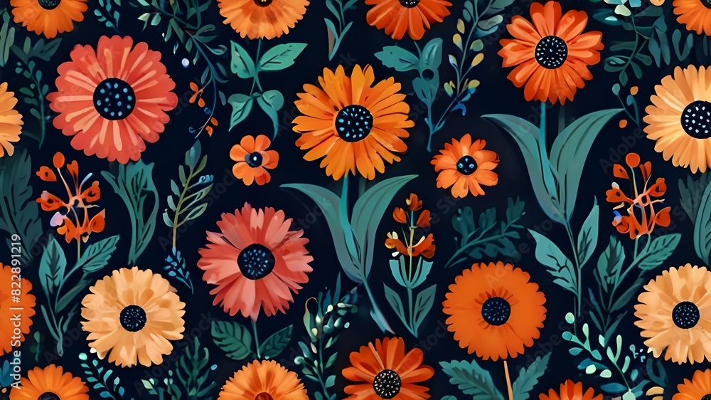 Poster decorative seamless pattern with flowers, vector design generative ai