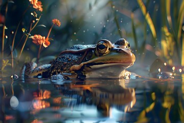 a frog was drinking in the river