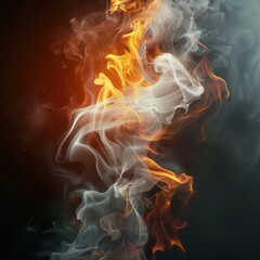 realistic wide fire with smoke white background