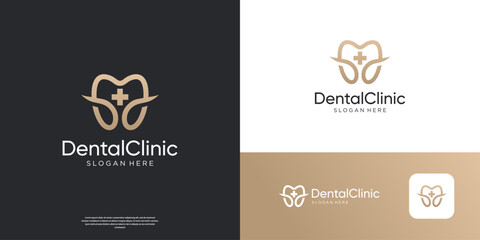 Golden dental care logo design template.
