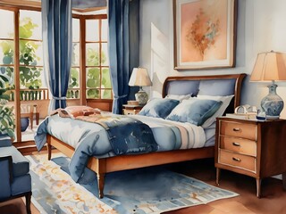 Obraz premium Cozy Bedroom Watercolor Illustration Art