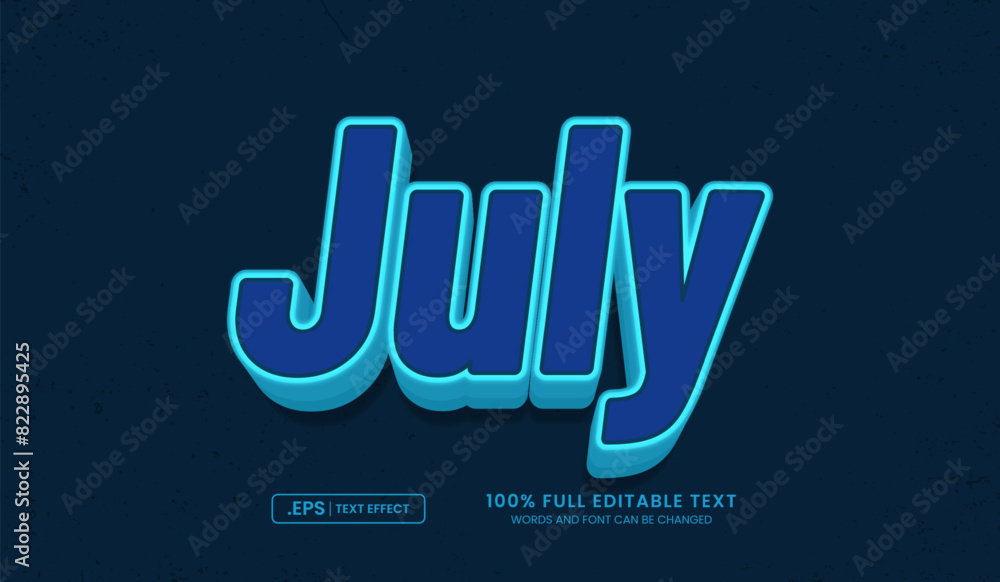 Sticker vector design editable text effect, july text effect