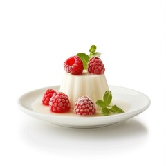 Front view fresh Panna cotta with clear white background and spotlight for product presentation isolated on white background  