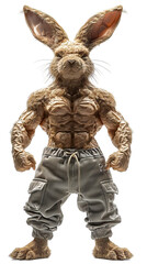 Humanoid Muscular Rabbit Isolated With Pants