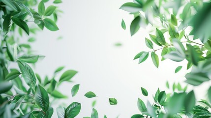 Greenery leaves flying movement around copy-space cutout 3d rendering  