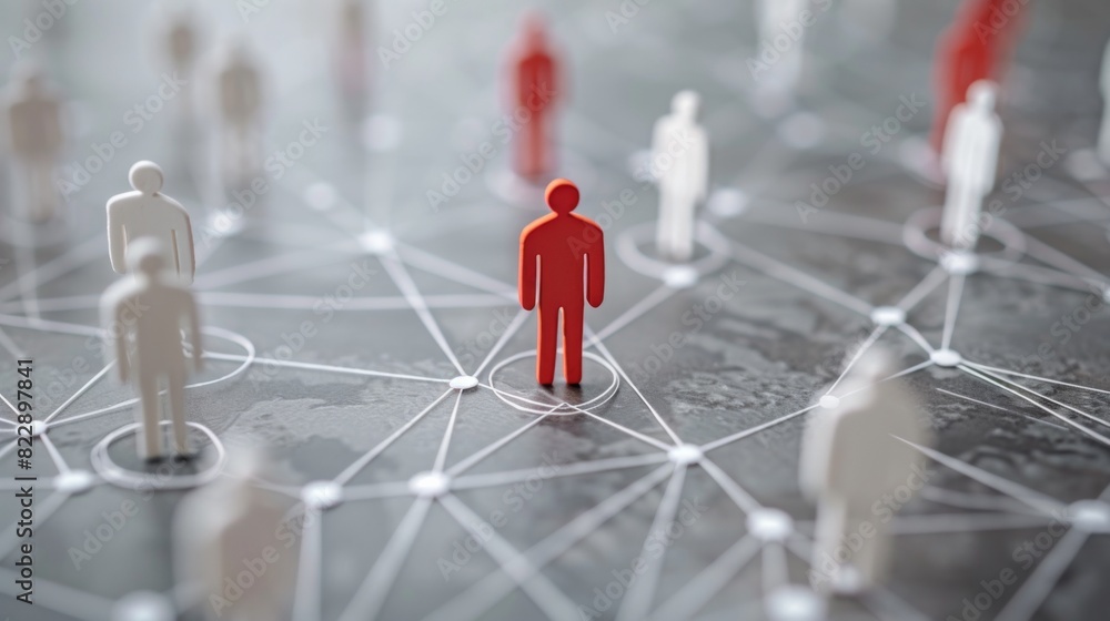 Aufkleber Connected business networking: community concept with team and leader symbolizing social relationships and teamwork.