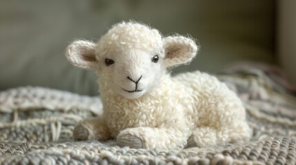Fototapeta premium Cute Lamb Statue in a Field