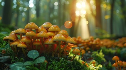 A timelapse of mushrooms growing and spreading in a forest,