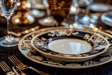 Close-up of an elegant plate on a table at luxury.