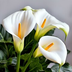 white calla lilies flowers and green leaves