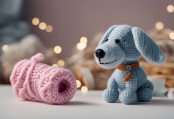 3d transparent knitted png dog background toy olated crochet