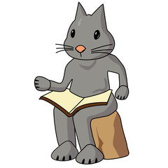 A bunny sitting on rock and reading a book, kid enjoying reading,  character vector Illustration