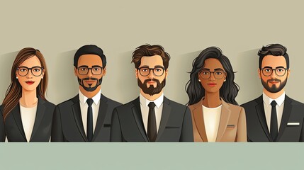 Business team at work. Large group of business workers wide format. Business vector illustration