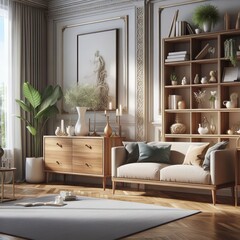 Elegant and luxurious interior design of a living room with classic furniture and lighting