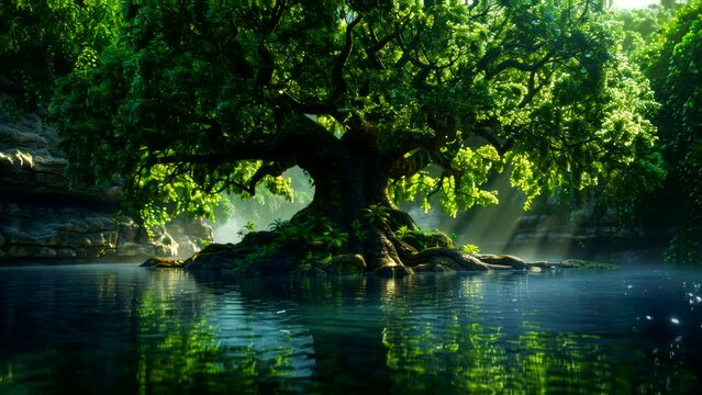Island of Harmony: The Symbolic Tree of Life at the Heart of the Lake