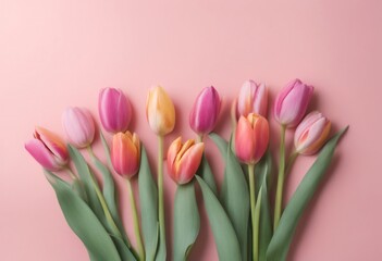 Fototapeta premium flowers made pastel background paint flat creative pink concept lay colorful minimal nature brush tulip spring