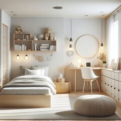 Elegant Minimalist Bedroom: A Cozy Space with Neutral Tones and Contemporary Design Elements
