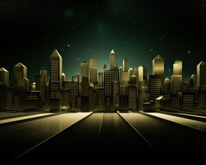 3d city image, green and gold, luxurious and beautiful