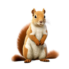 Obraz premium A cute squirrel with bushy tail standing on its hind legs, looking at the camera.