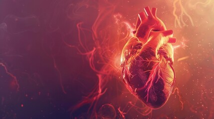 Realistic depiction of a beating heart with electrical impulses traveling through the cardiac conduction system, regulating heartbeat. Cardiology concept. World Blood Donor Day.