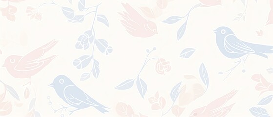 Seamless pattern of pastel-colored birds and branches, perfect for fabric designs, backgrounds, and greeting cards.