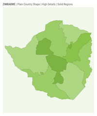 Zimbabwe plain country map. High Details. Solid Regions style. Shape of Zimbabwe. Vector illustration.