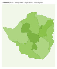 Fototapeta premium Zimbabwe plain country map. High details. Solid regions style. Shape of Zimbabwe. Vector illustration.