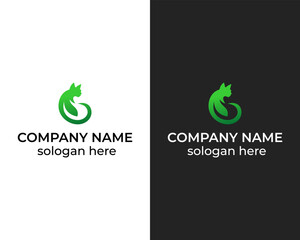 Modern Cat leaf combination logo design template