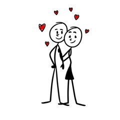 a stickfigure couple in love covered in hearts