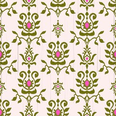 Damask Ikat floral pattern on red background illustration.Ikat ethnic oriental embroidery,Aztec style,abstract background.design for texture,fabric,clothing,wrapping,decoration,sarong,scarf