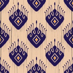 Damask Ikat floral pattern on red background illustration.Ikat ethnic oriental embroidery,Aztec style,abstract background.design for texture,fabric,clothing,wrapping,decoration,sarong,scarf