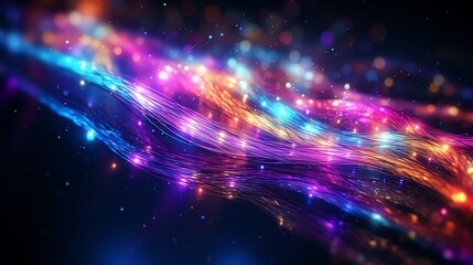 Obraz premium Sparkling 70s disco Fiber optics cable Internet speed cruising through a neon galaxy