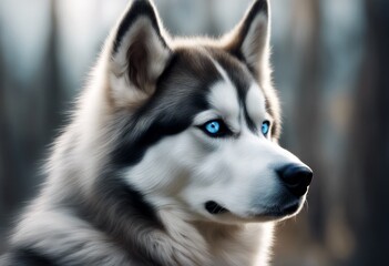 confident portrait hand militant siberian hair husky blue eyes drawing look mane dog illustration pet animal isolated wolf face character white head
