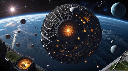 Stellar Power Haven: The Magnificent Isometric Landscape of The Dyson Sphere