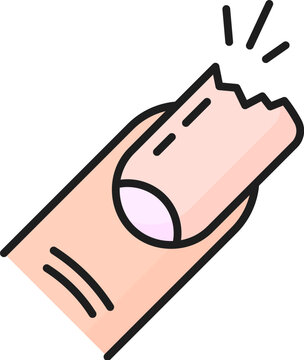 recommend clip art: Broken nail and manicure color line icon for hands care or fingernail treatment, vector outline. Manicure and nail care color pictogram of broken nail for repair and cosmetic restoration in salon