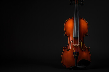 Fototapeta premium Classic Wooden Violin Closeup On Neutral Black Background Created Using Artificial Intelligence