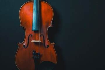 Classic Wooden Violin Closeup On Neutral Black Background Created Using Artificial Intelligence