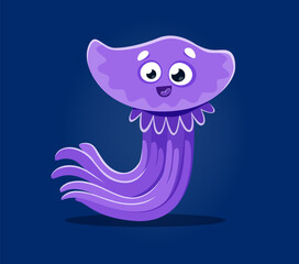 Sea animals in underwater font, letter J jellyfish cartoon character, vector alphabet type. Sea animals font with funny undersea character in ABC typeface, comic cartoon jellyfish in shape of letter J