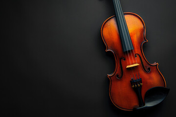 Fototapeta premium Classic Wooden Violin Closeup On Neutral Black Background Created Using Artificial Intelligence