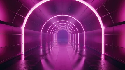 The image is a dark tunnel with pink glowing arches.
