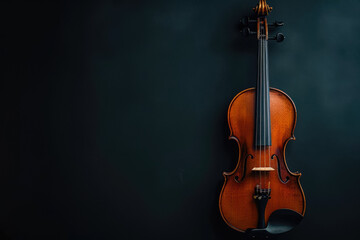 Fototapeta premium Classic Wooden Violin Closeup On Neutral Black Background Created Using Artificial Intelligence