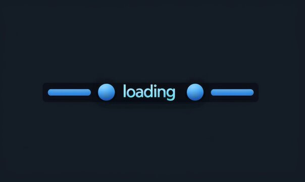 Simple flat design loading bar with text "loading" in blue on a dark background, animated style.