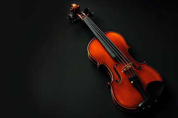 Classic Wooden Violin Closeup On Neutral Black Background Created Using Artificial Intelligence
