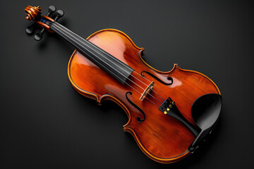Classic Wooden Violin Closeup On Neutral Black Background Created Using Artificial Intelligence