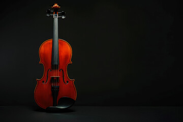 Fototapeta premium Classic Wooden Violin Closeup On Neutral Black Background Created Using Artificial Intelligence