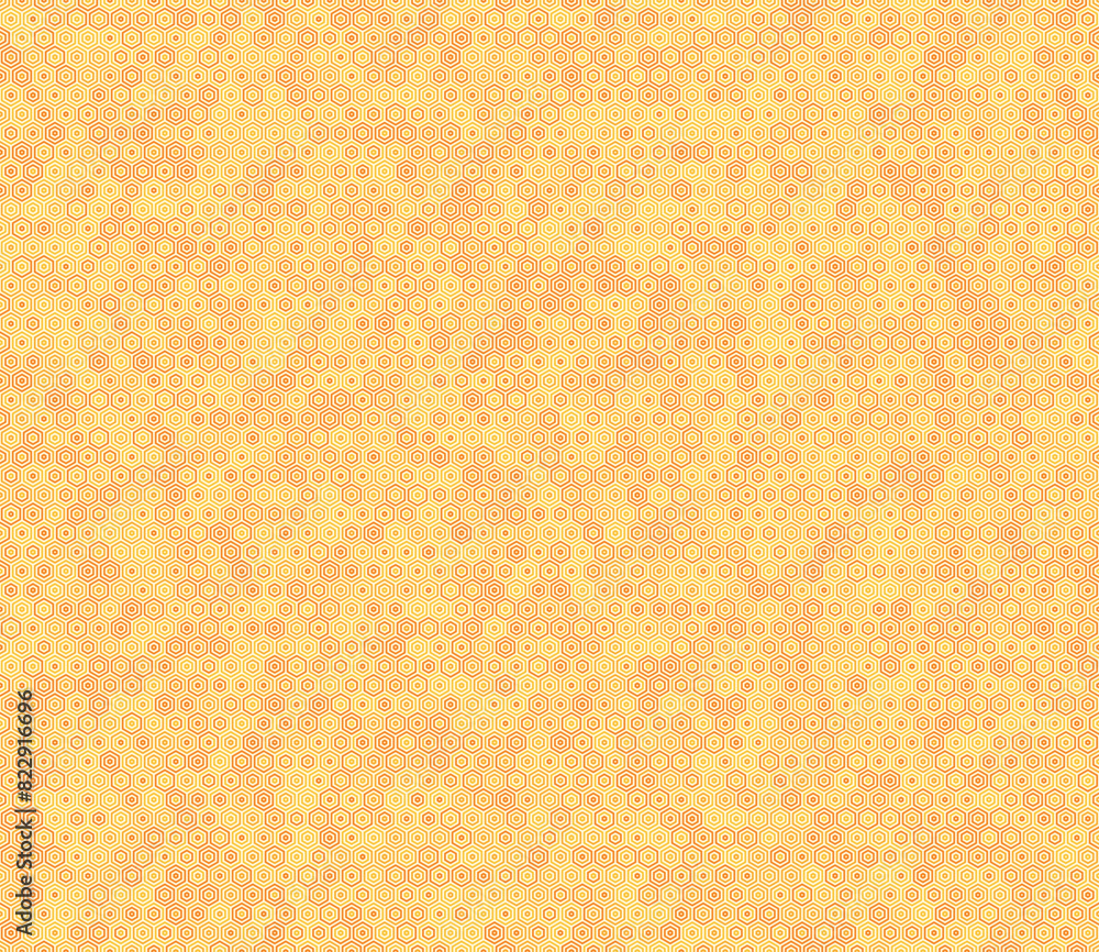 Poster honeycomb hexagon cells background. stacked hexagon bold mosaic cell. orange color tones. small hexa
